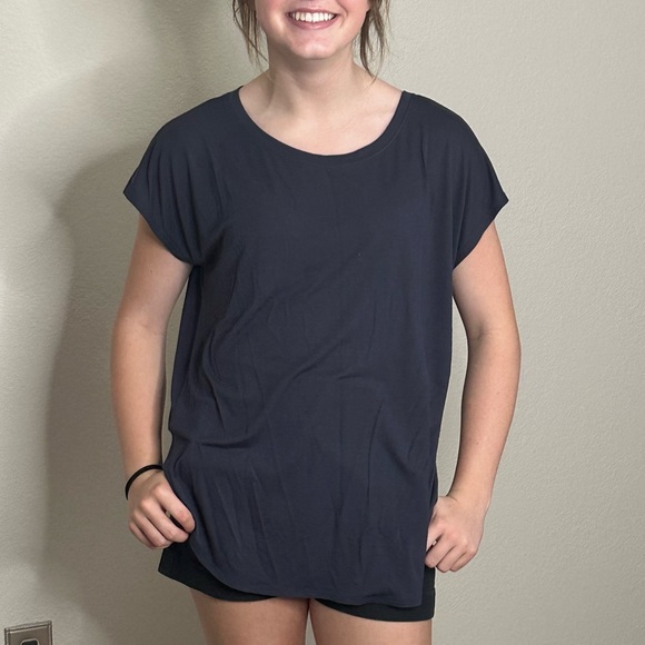 Double Zero brand Super Soft Swoop Bottom Tee - Navy, Small - Picture 4 of 12